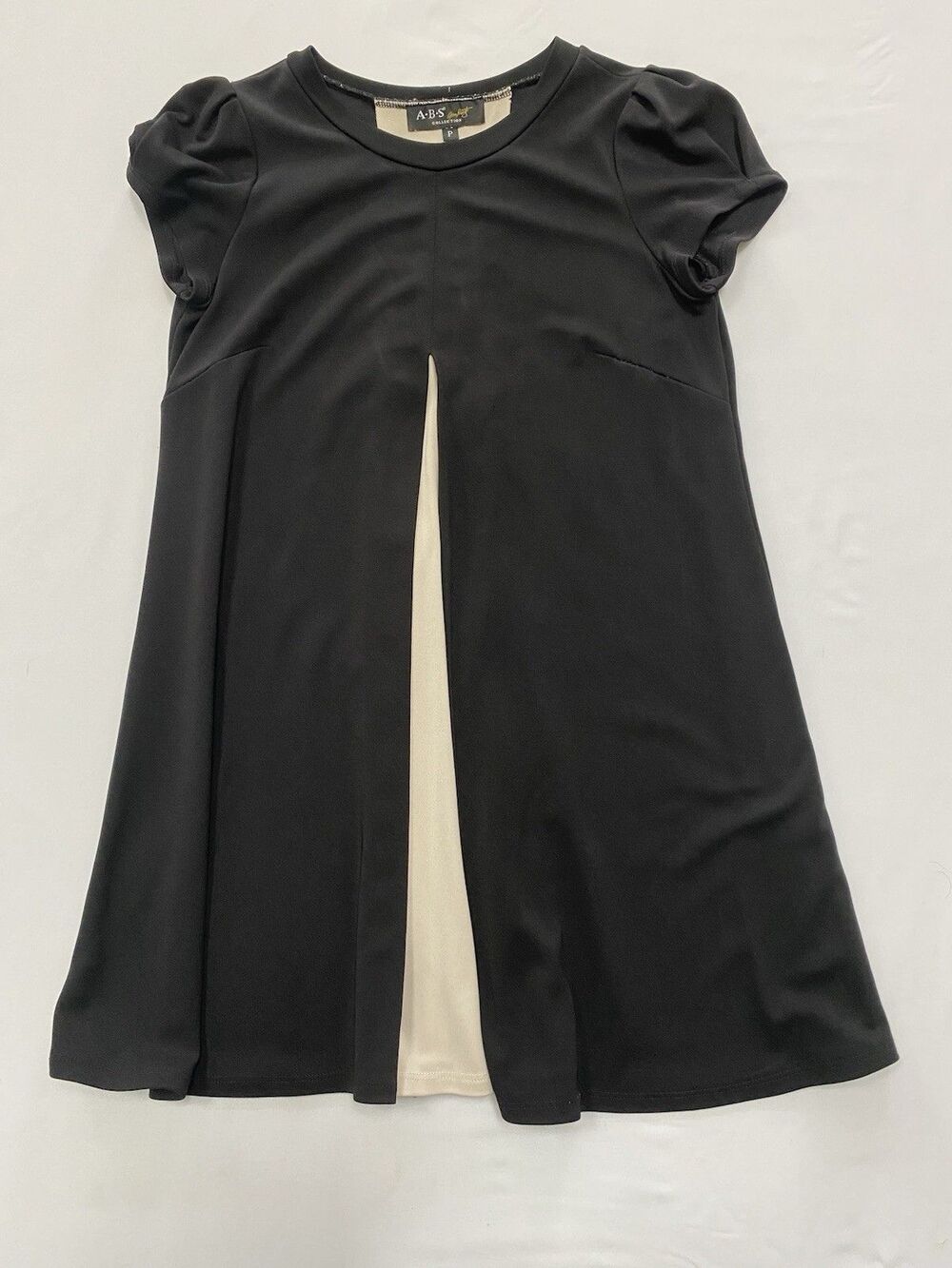 A.B.S. by Allen Schwartz Black Cream Contrast Inverted Pleat Mini Dress P